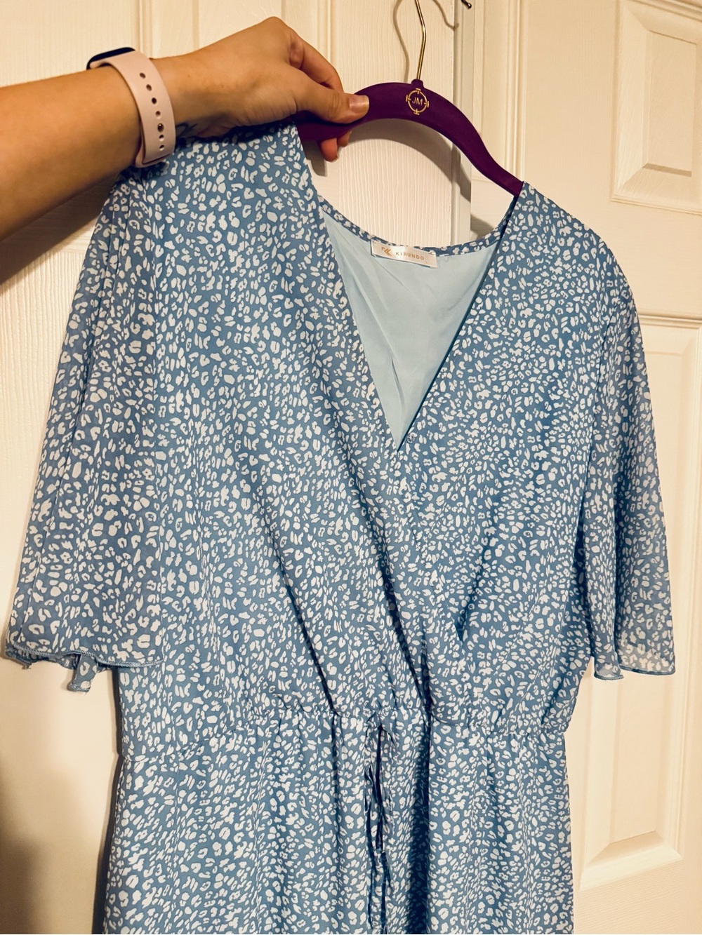 Blue Floral Wrap Dress with Ruffle Hem - Picture 3 of 4